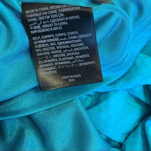 Bebe blue turquoise crystal rhinestone halter deep v neck dress Sz M - Picture 11 of 15